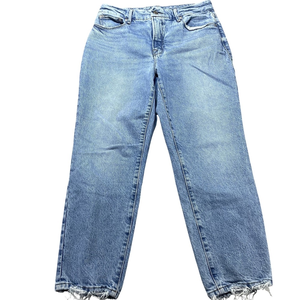 Good American Jeans Womens 8/29 Light Wash High Rise Straight Fringe 30x26